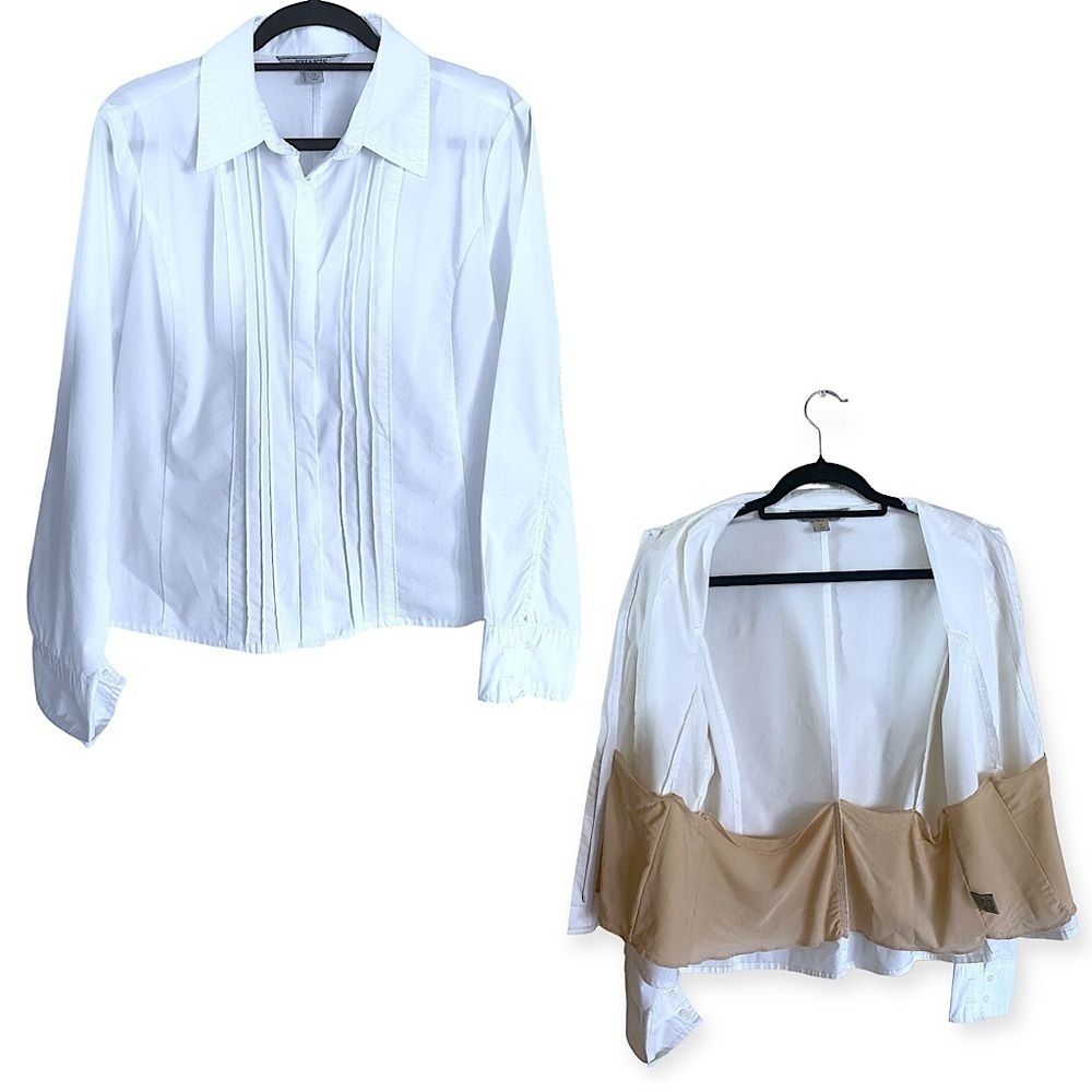White Pleated Spandex Shirt Front Zipper Closure